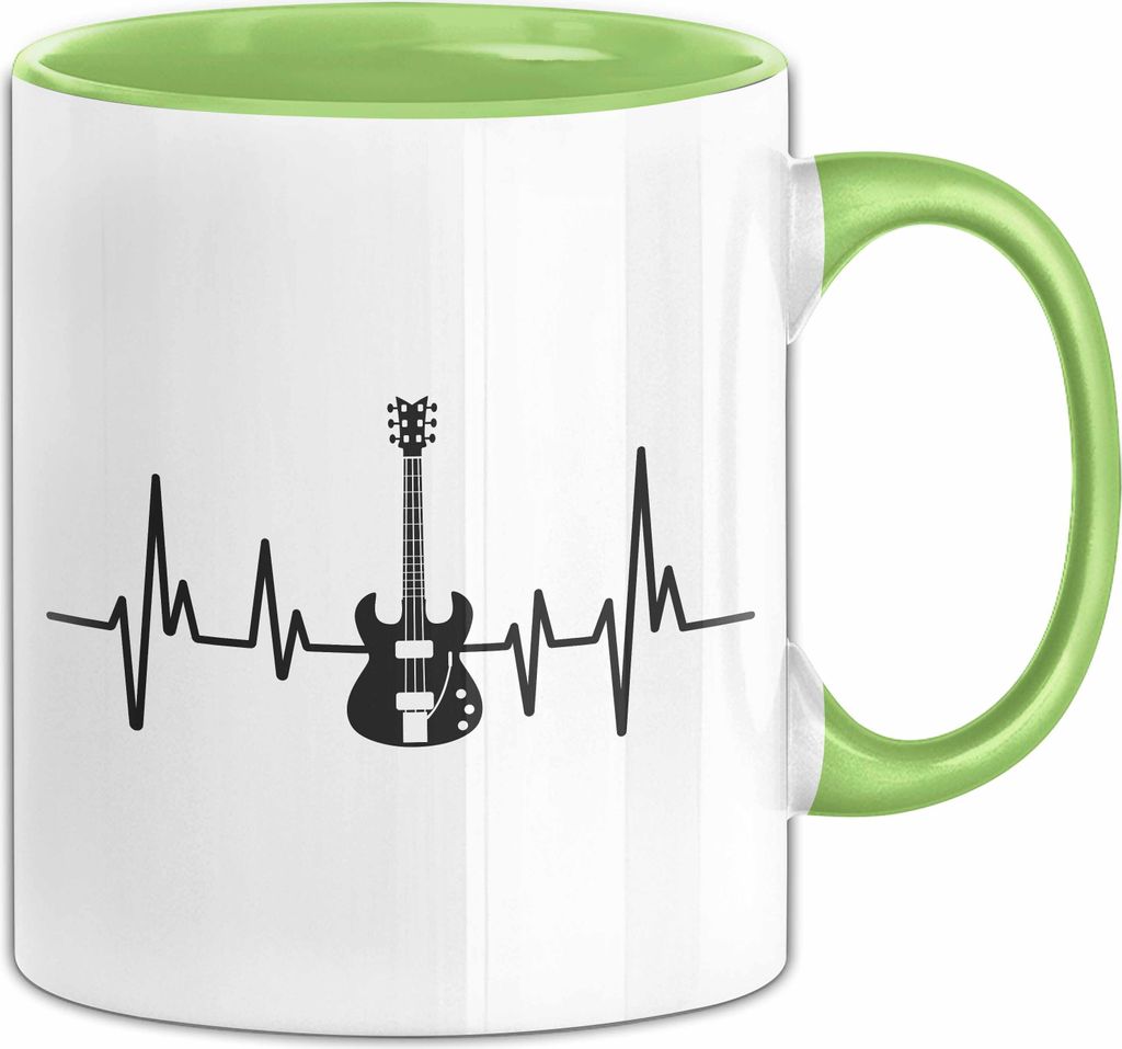 Gitarre Tasse Geschenk Gitarrist Rock Musiker Bassgitarre Rocker Geschenkidee Geburtstag Herzschlag (Grün)