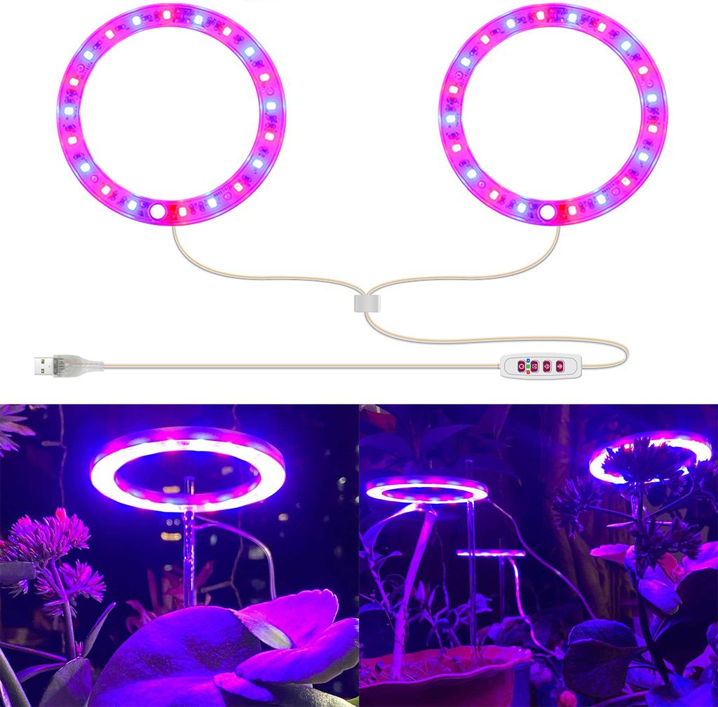 LED Pflanzenlampe Timer, Flowerpot Lampe Dimmbar,Led Grow Lampe Rot+Blau,Wachstumslampe für Zimmerpflanzen Gewächshaus,2 Ring