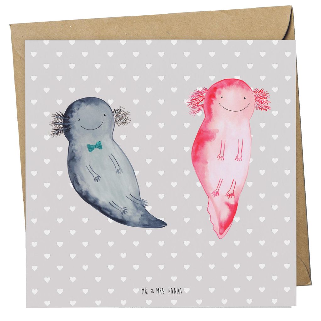 Mr. & Mrs. Panda Grußkarte Axolotl Liebe - Grau Pastell - Geschenk, für Freundin, Hochzeitstag, Frauen, Glückwunschkarte, Mitbringsel, faltkarte...
