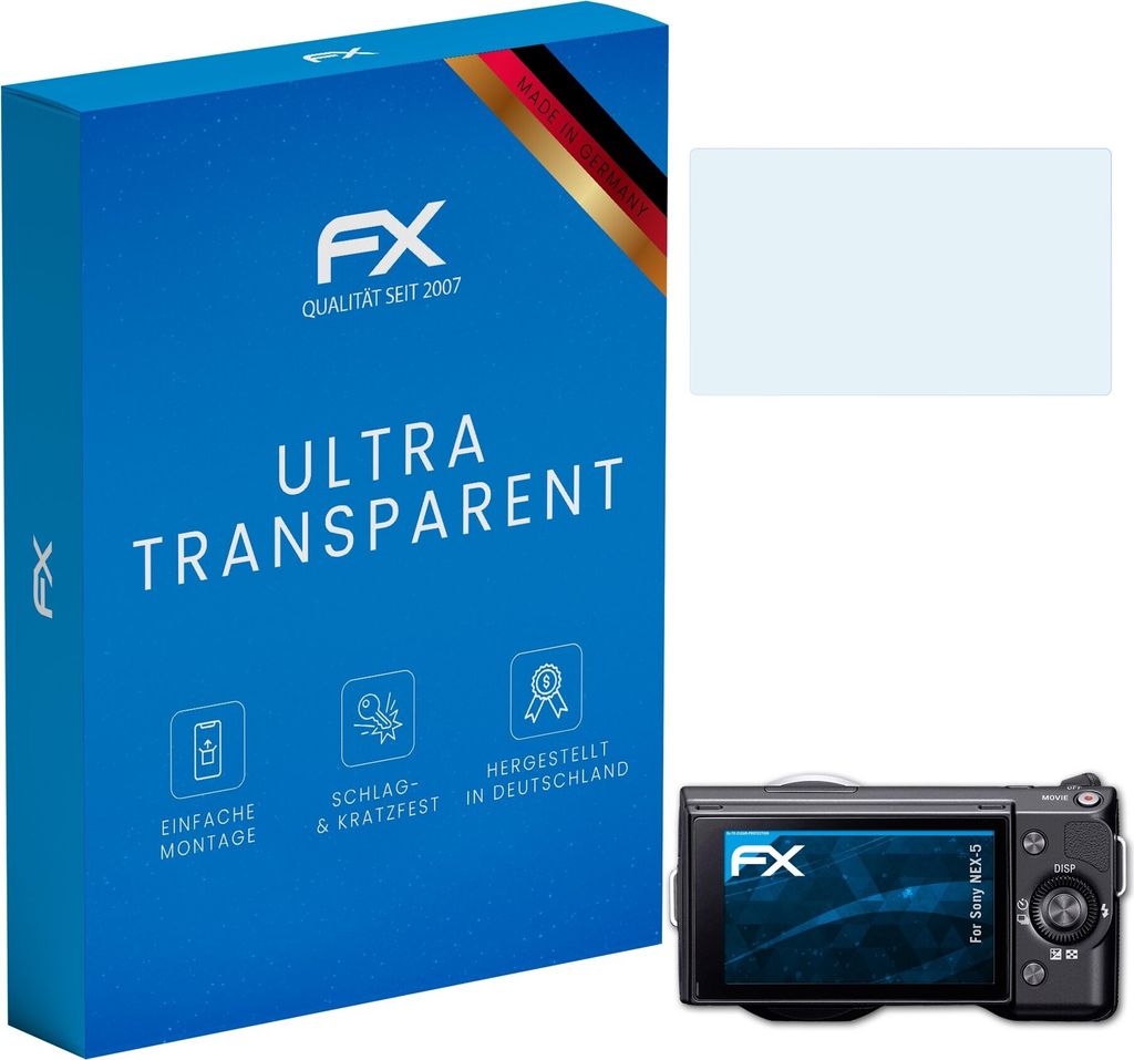 atFoliX FX-Clear 3x Schutzfolie kompatibel mit Sony NEX-5 Displayschutzfolie
