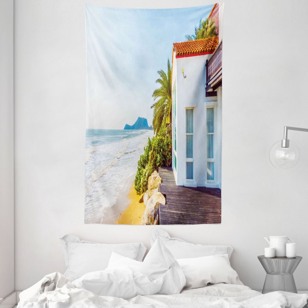 ABAKUHAUS Ozean Wandteppich und Tagesdecke, Startseite Veranda Blick marokkanisch aus Weiches Mikrofaser Stoff Waschbar ohne Verblassen Digitaldruc...