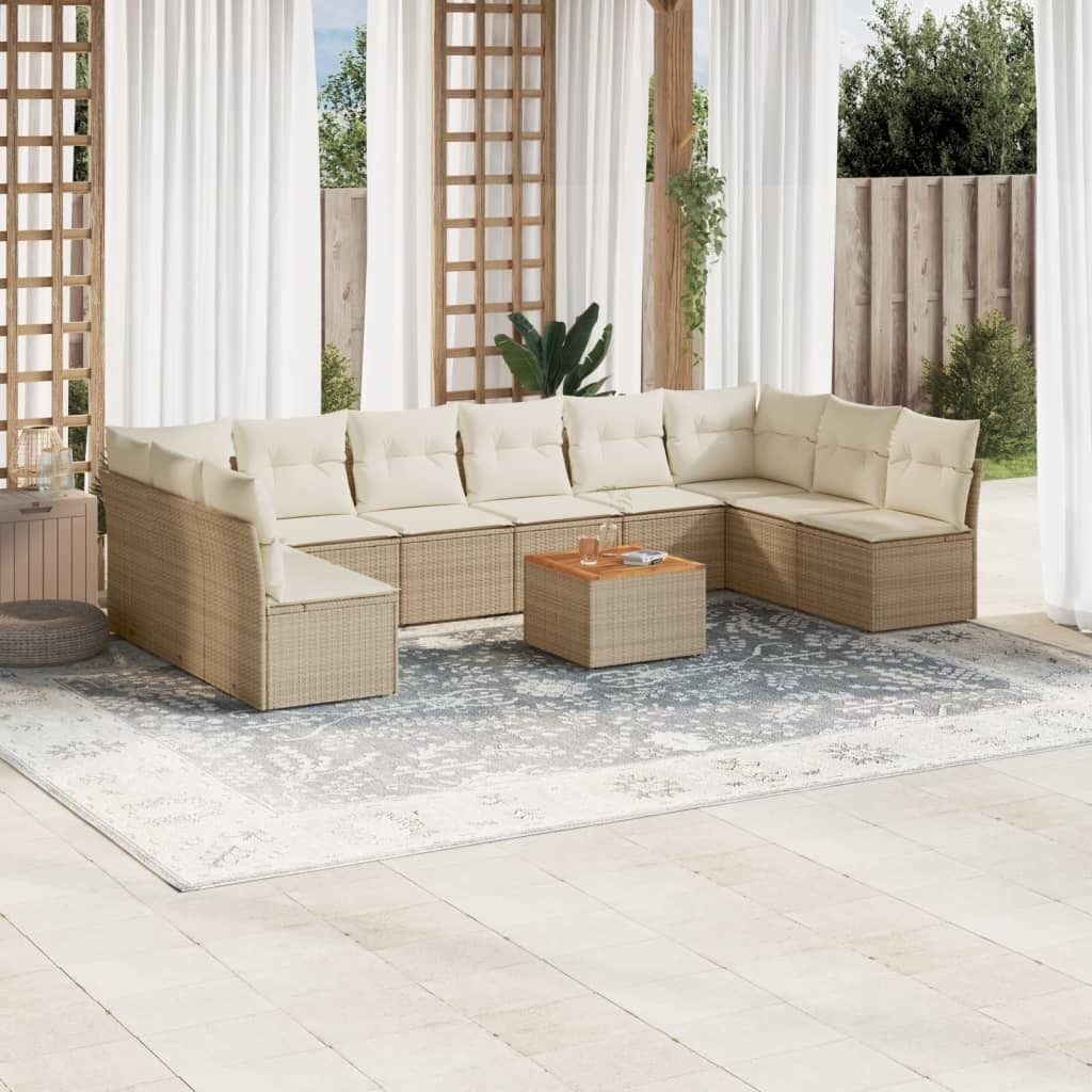 Maison Exclusive - 11-tlg. Garten-Sofagarnitur mit Kissen Beige Poly Rattan