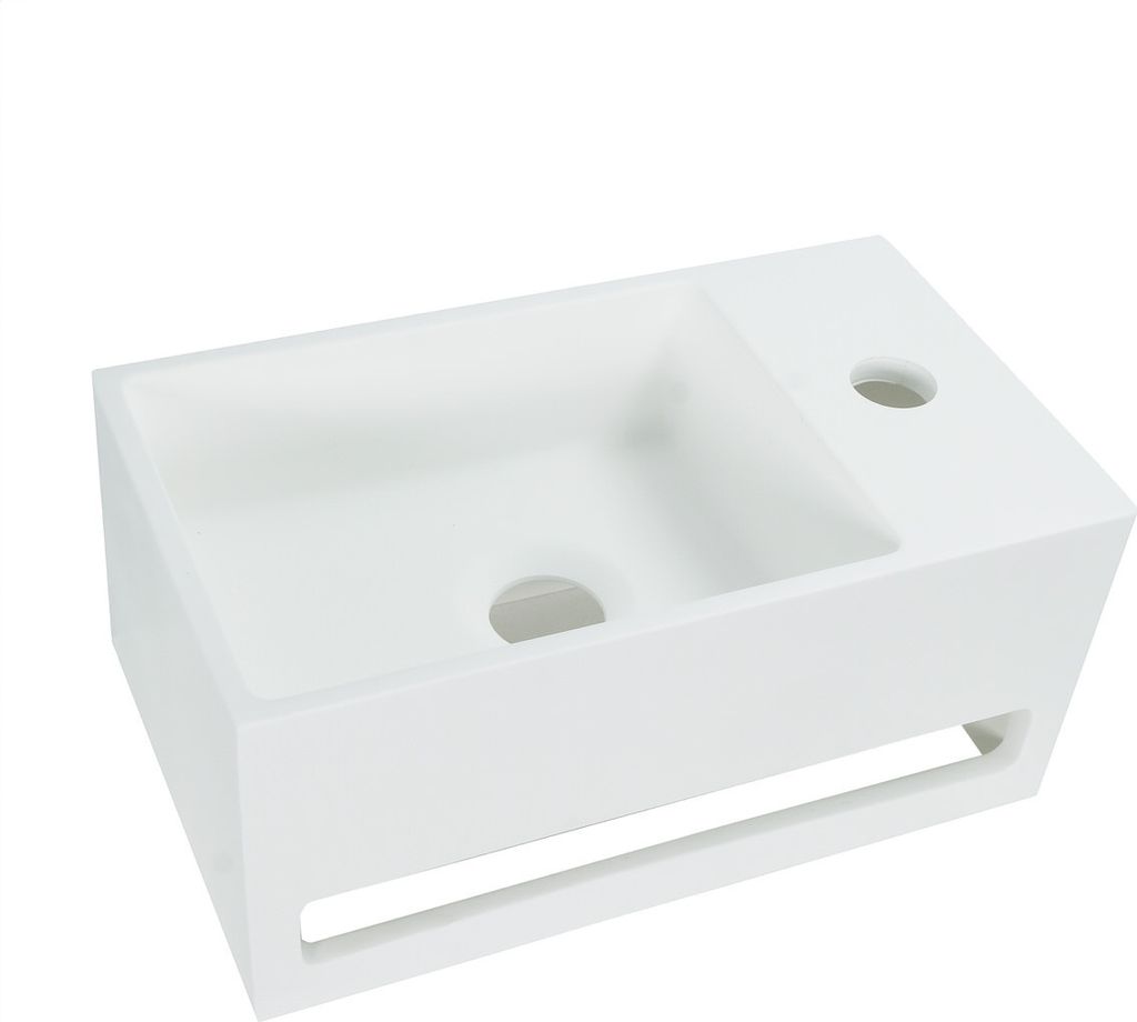 Solid Surface Waschbecken + Handtuchhalterung Hahnloch Rechts 36x20x16cm