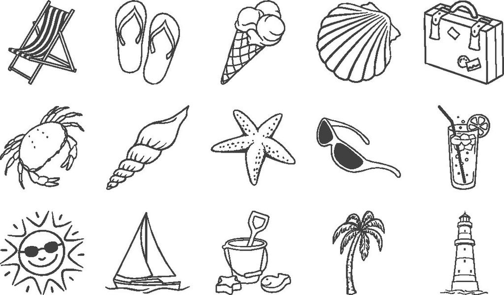 Stempelset Holz Urlaub Sommer-/ Urlaubsmotive 1,5x1,5cm VE=6x15 Stück