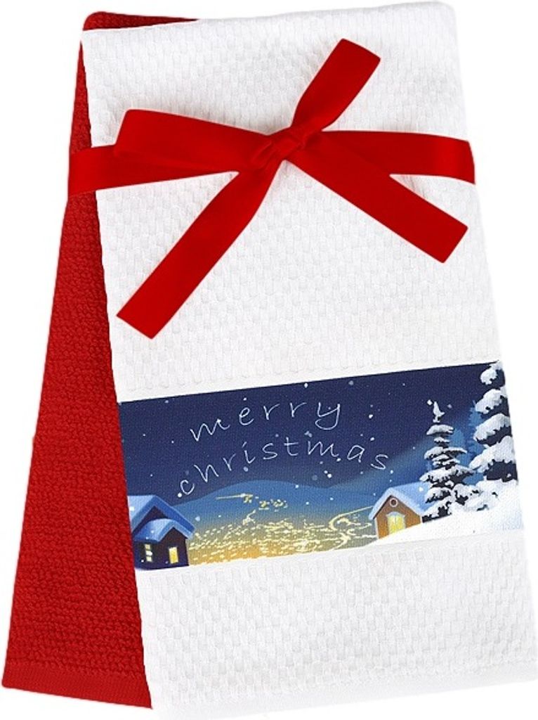 Weihnachts-Küchentücher-Set 2-tlg. Merry Christmas weiß blau Greno Cotton