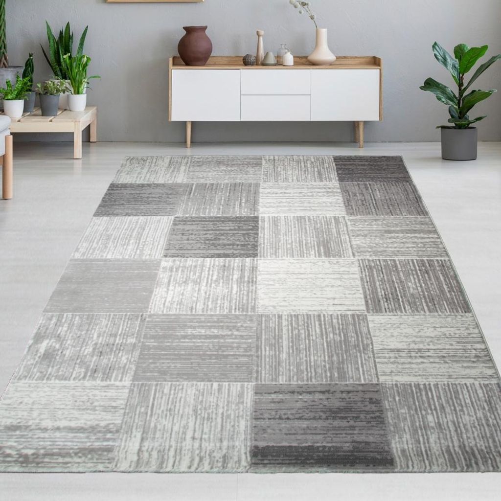 Designteppich mit modernem Karomuster Grau Beige Größe - 120 x 170 cm