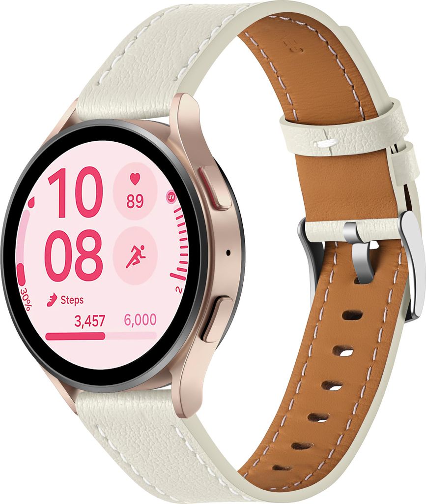 Strap-it 'One Push' Lederband 20mm - passend für Samsung Galaxy Watch 3 41mm / 4 (Classic) / 5 (Pro) / 6 (Classic) / 7 40mm & 44mm / Active / FE -...