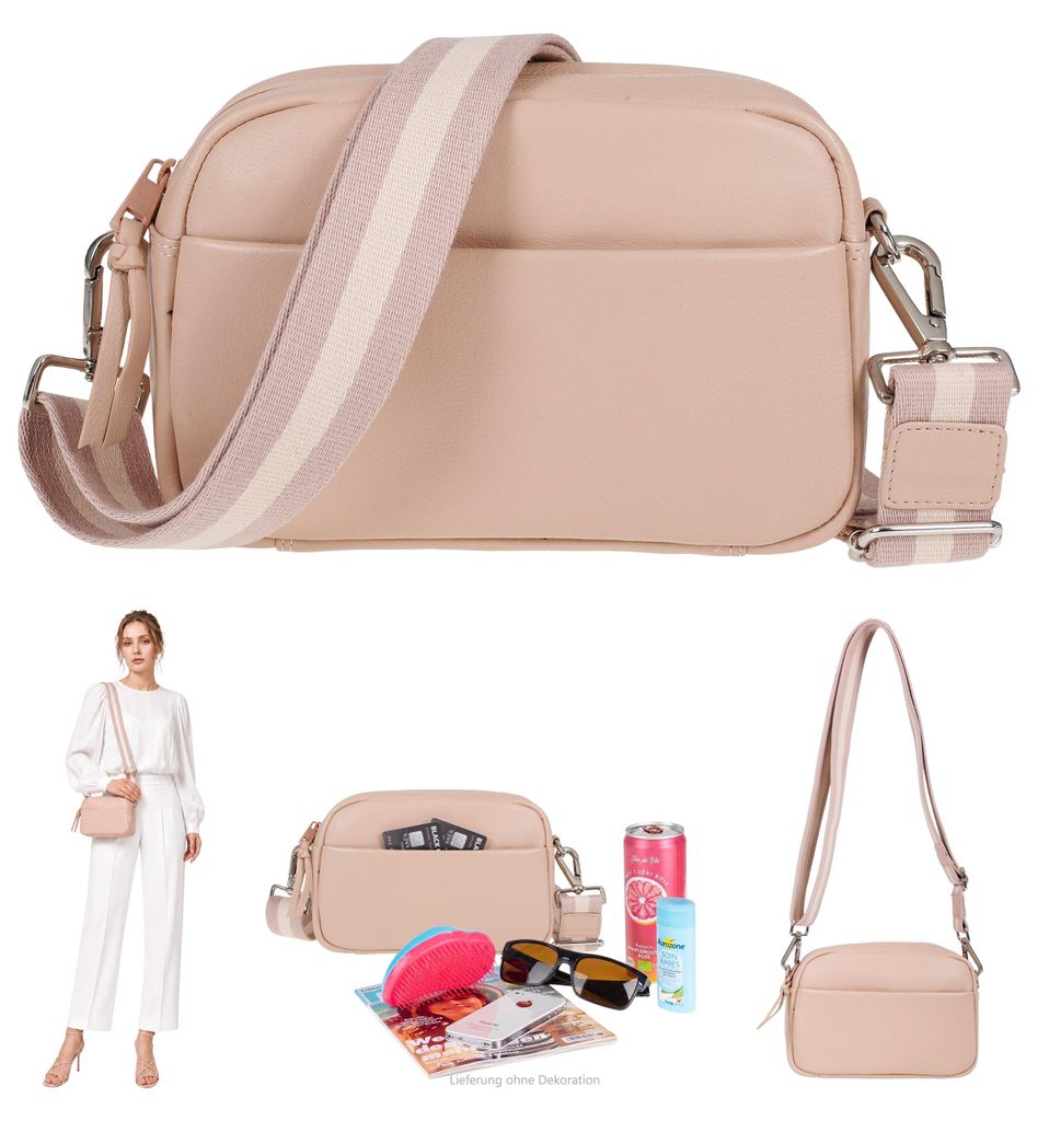 Handtasche echtes Leder klein Damen Tasche Echtleder Umhängetasche Konzert Lederhandtasche Alessandro Salvatore Milano Crossbody 12976 Beige + Etui