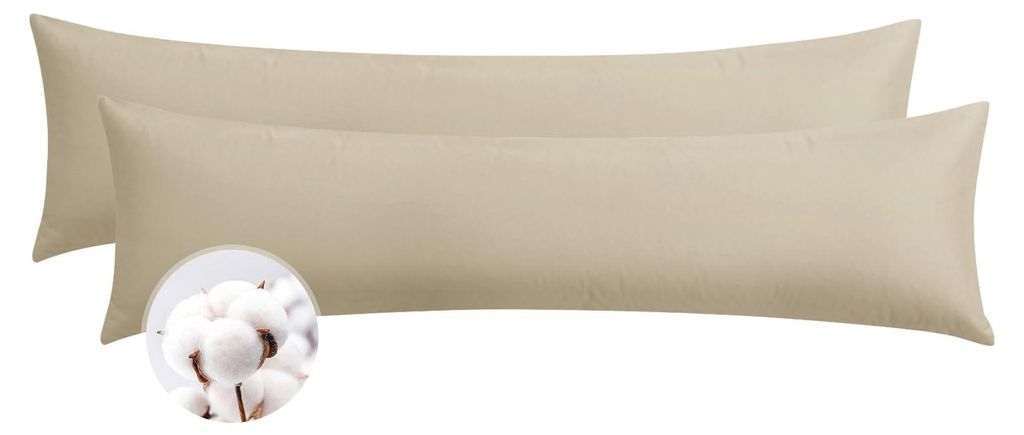 Kissenbezug für Seitenschläfer, 40 x 145 cm, Baumwolle, 2er-Set, Khaki – weicher Kissenbezug 40 x 145 cm mit Reißverschluss, Kissenbezug 40 x ...