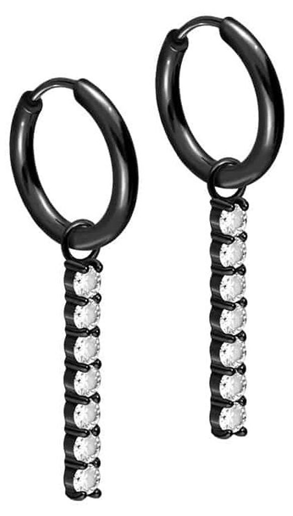 Chirurgenstahl Ohrclicker Creolen KRISTALLBALKEN Schwarz Innendurchmesser: 10mm + Designstärke: 1,6mm
