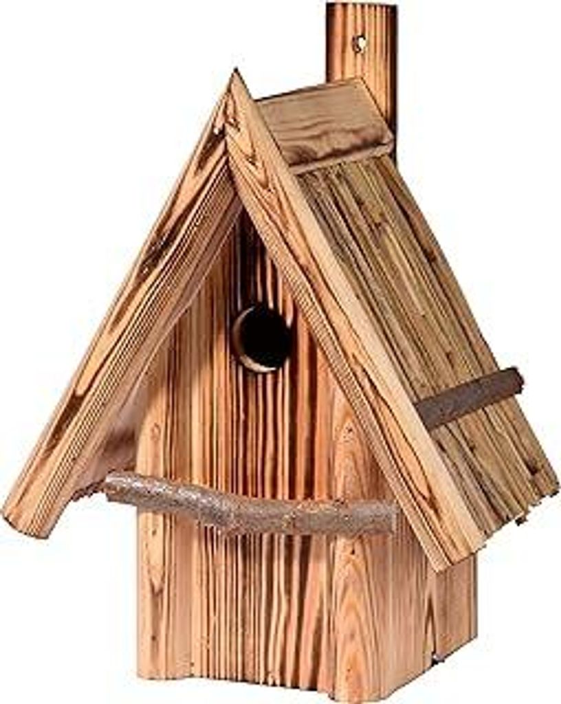 dobar13070e Nistkasten Hexenhaus Ø 32 mm - Nisthöhle für Wildvögel - Nistkasten Massivholz - Nisthilfe mit Schilfdach Vogelhaus für Höhlenbr...