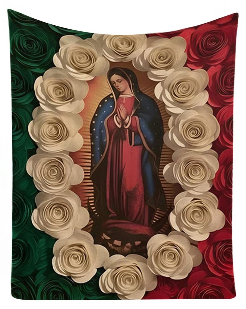Decke mit Jungfrau Maria und Rosen, weiche religiöse Decke, kuschelige Sofadecke für Bett und Wohnzimmer, christliche Gebets- und Meditationsdeck...