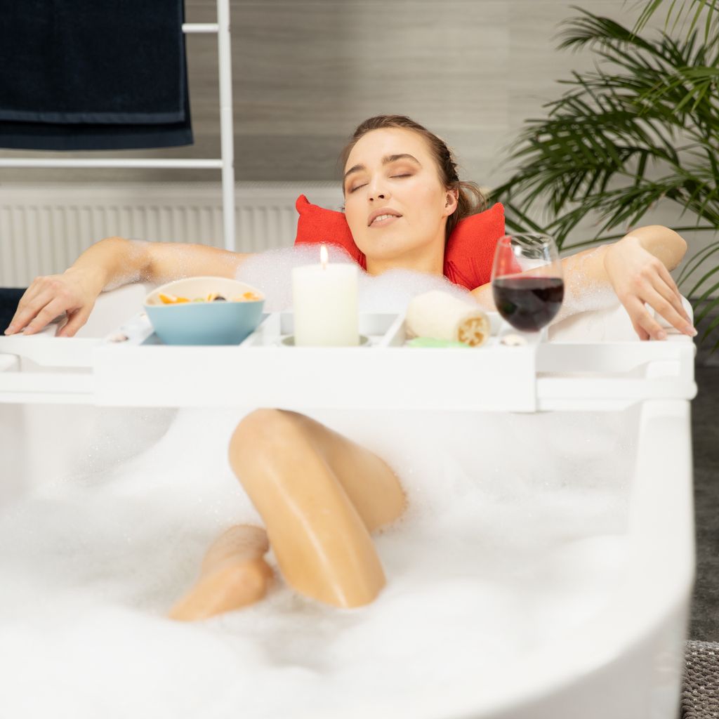 Badewannenablage Bambus wei verstellbar