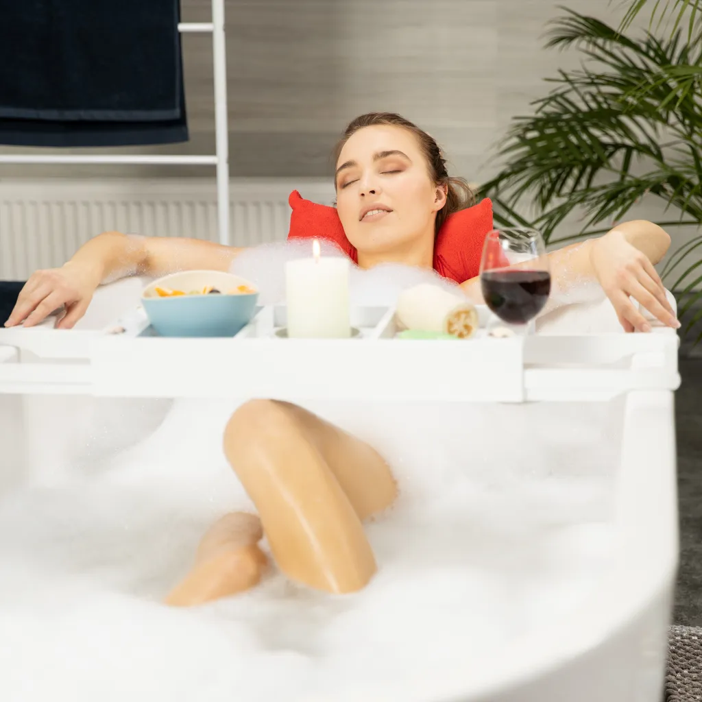 Tablette de bain extensible blanche avec support de lecture intégré - 3