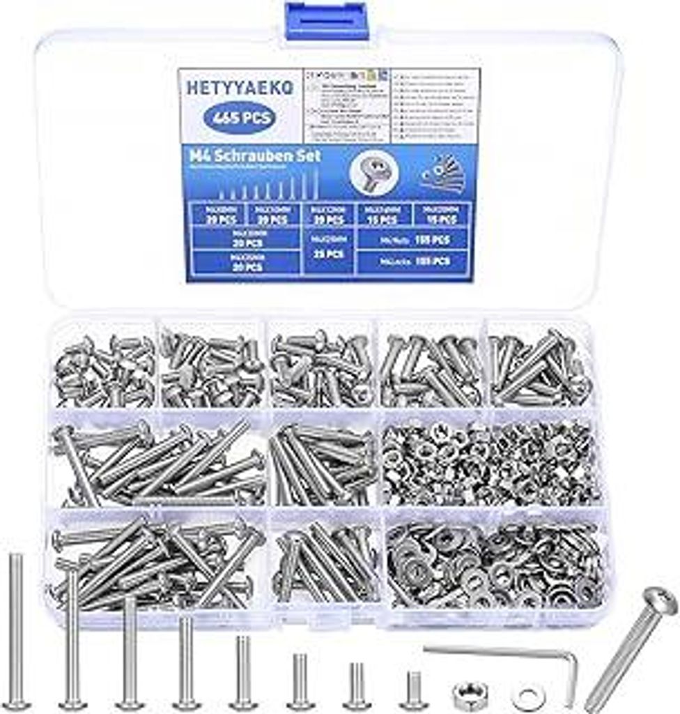 465 Stück M4 Schrauben Set, Linsenkopf Sechskantschrauben Muttern Set, Edelstahl Gewindeschrauben mit Innensechskant Schrauben mit Muttern Sets,Ma...
