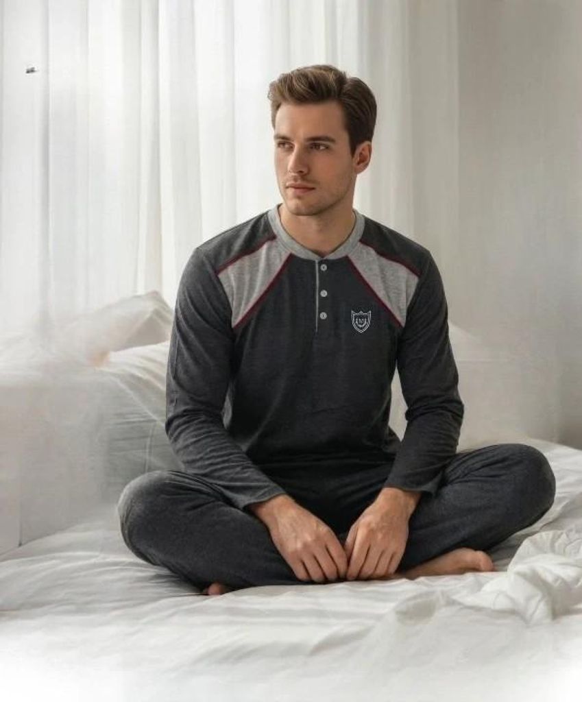 Pigiama da uomo grigio M cotone lungo M-75 Immagine del prodotto 