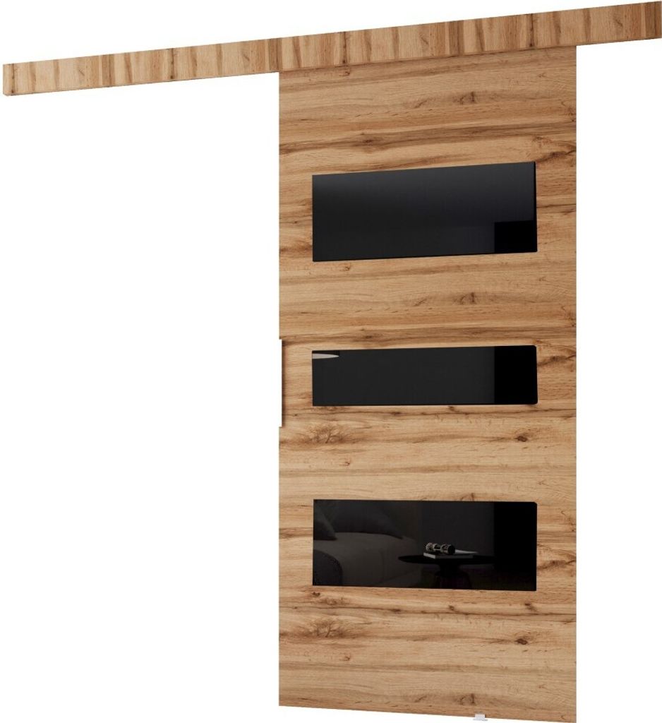 Minio, Schiebetür "CLEAN C", Zimmertür, 96 cm, Wotan Eiche / Schwarze Farbe