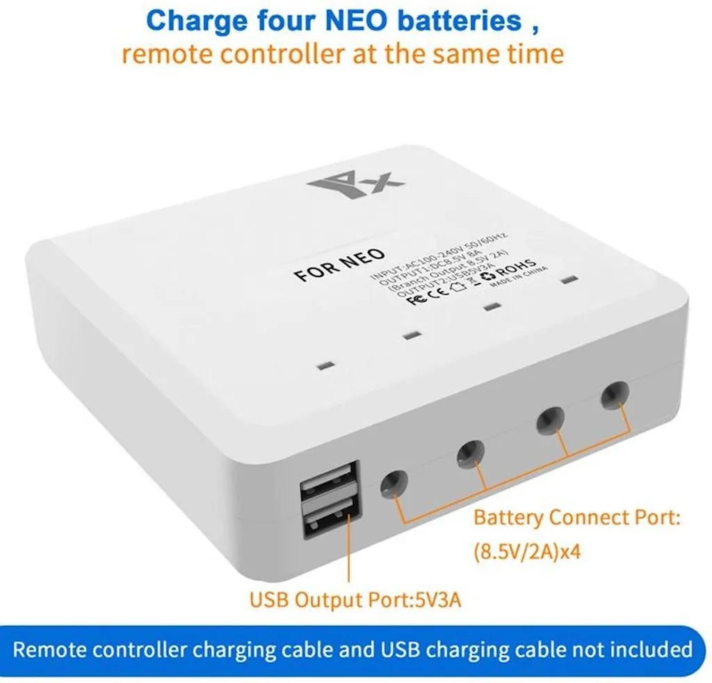 Station de Charge Multiple pour DJI Neo Hub de Batterie Quadruple EU - 3