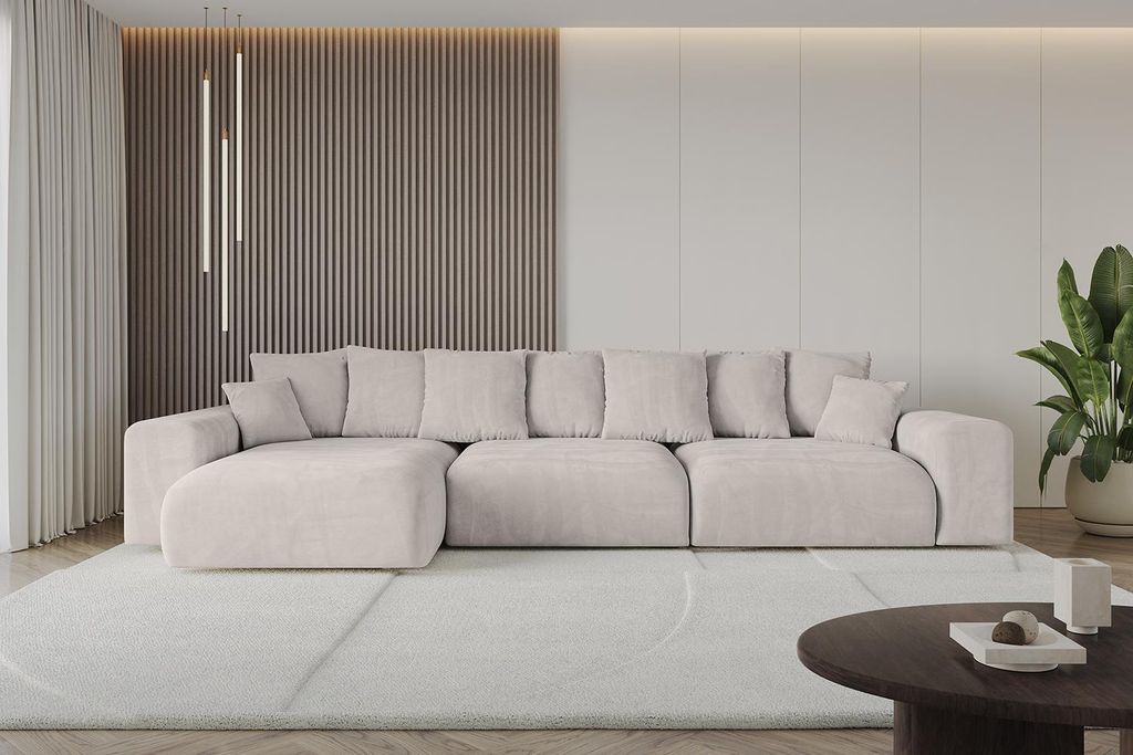 Ecksofa mit Schlaffunktion und Bettkasten ESKAR-L2 - 364x176x72 cm Hellbraun - Corner Sofa Bett Eckcouch Couch L-Form Schlafcouch Ausziehbar Wohnla...