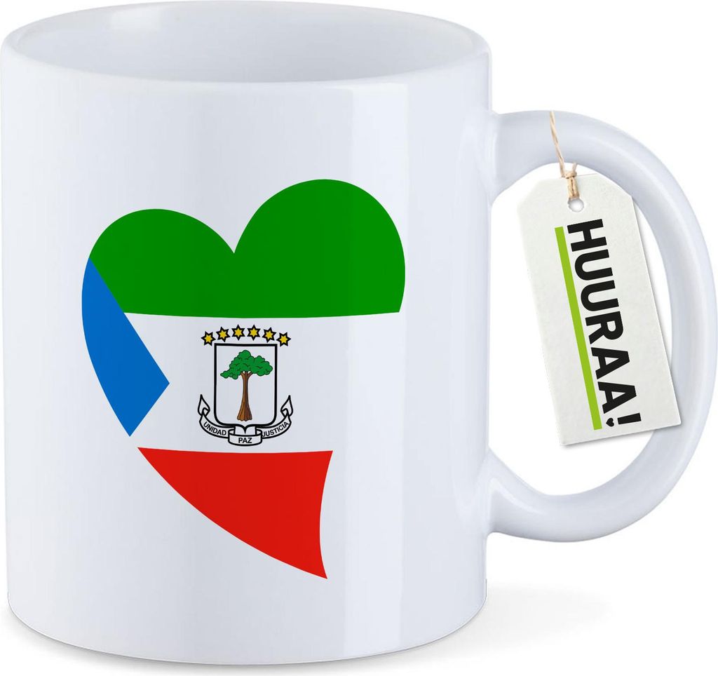 Huuraa Kaffeetasse Äquatorialguinea Flagge Herz 330ml Weiß Keramik Kaffeebecher Geschenkidee