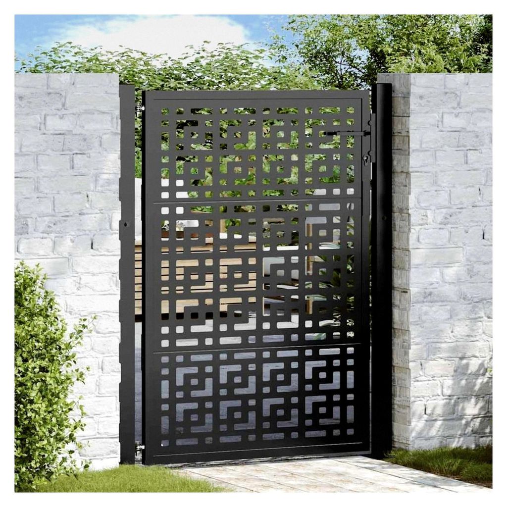 Gartentor Schwarz 100x125 cm, stabiles Stahl Kreuz-Design, abschließbar, wetterfest für Garten, Terrasse und Hof, einfache Montage