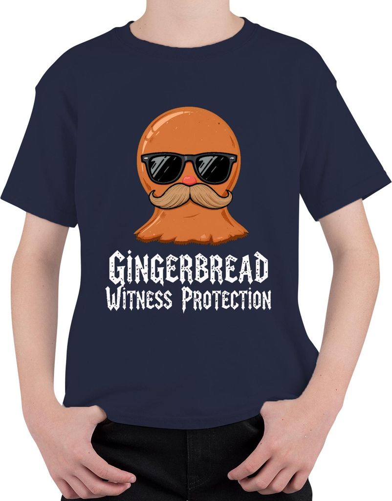 Gingerbread Witness Protection lustig Schnurrbart Sonnenbrille Uni Kinder T-Shirt, Navy, 140