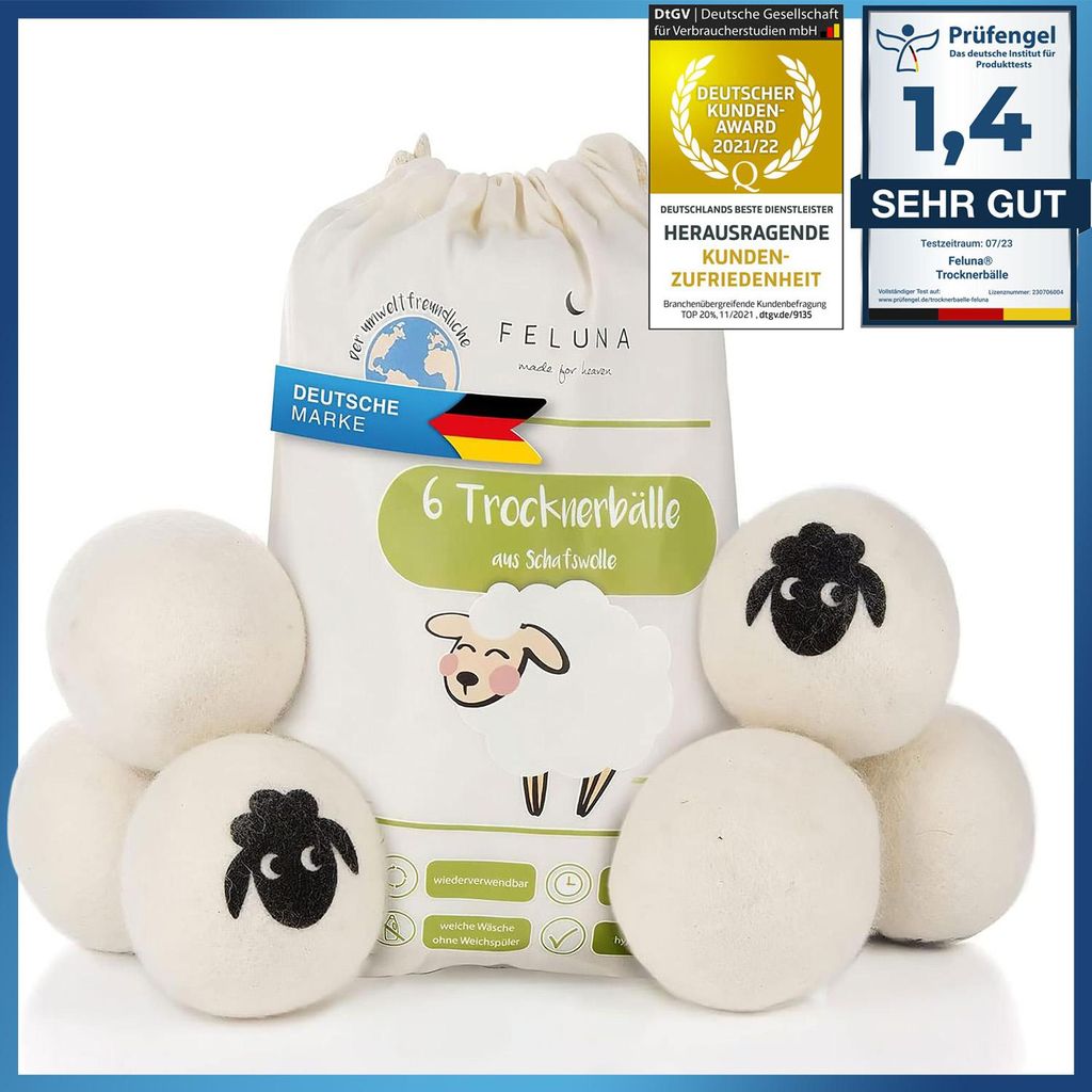 Feluna Premium Trocknerbälle aus 100% Schafschurwolle im Produktbild 