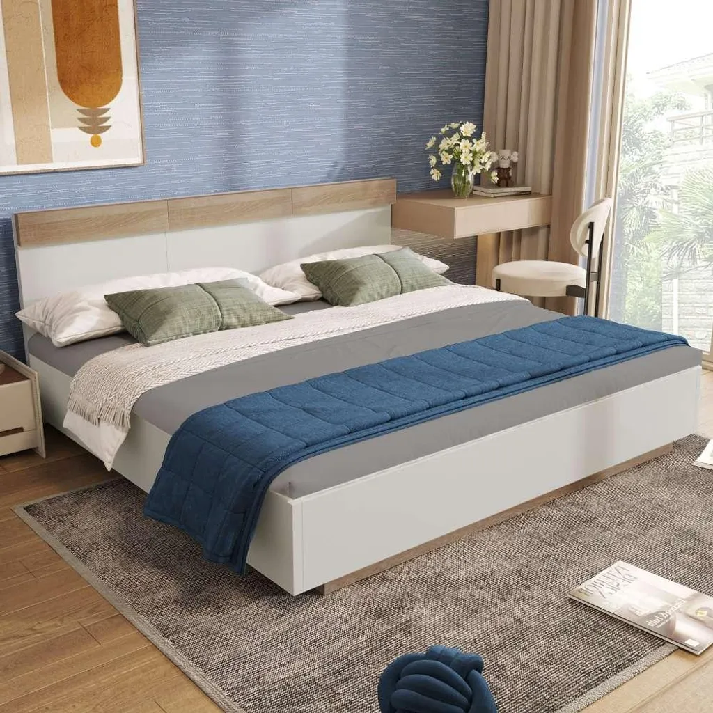 Cadre de lit bicolore avec tête de lit et sommier inclus 180x200 cm