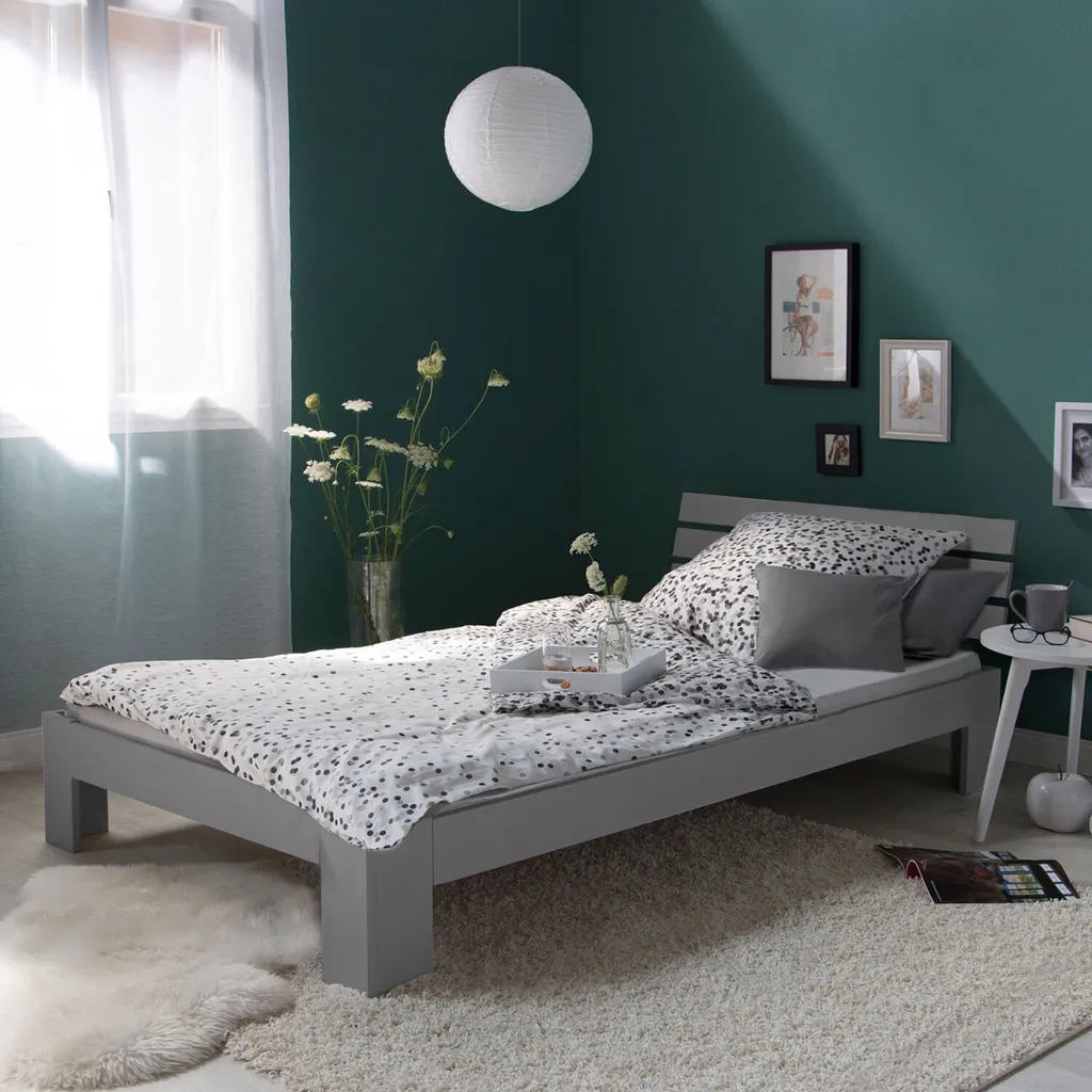Lit 90x200 Gris pour Chambre d'Enfant ou Adulte - Lit Simple en Pin