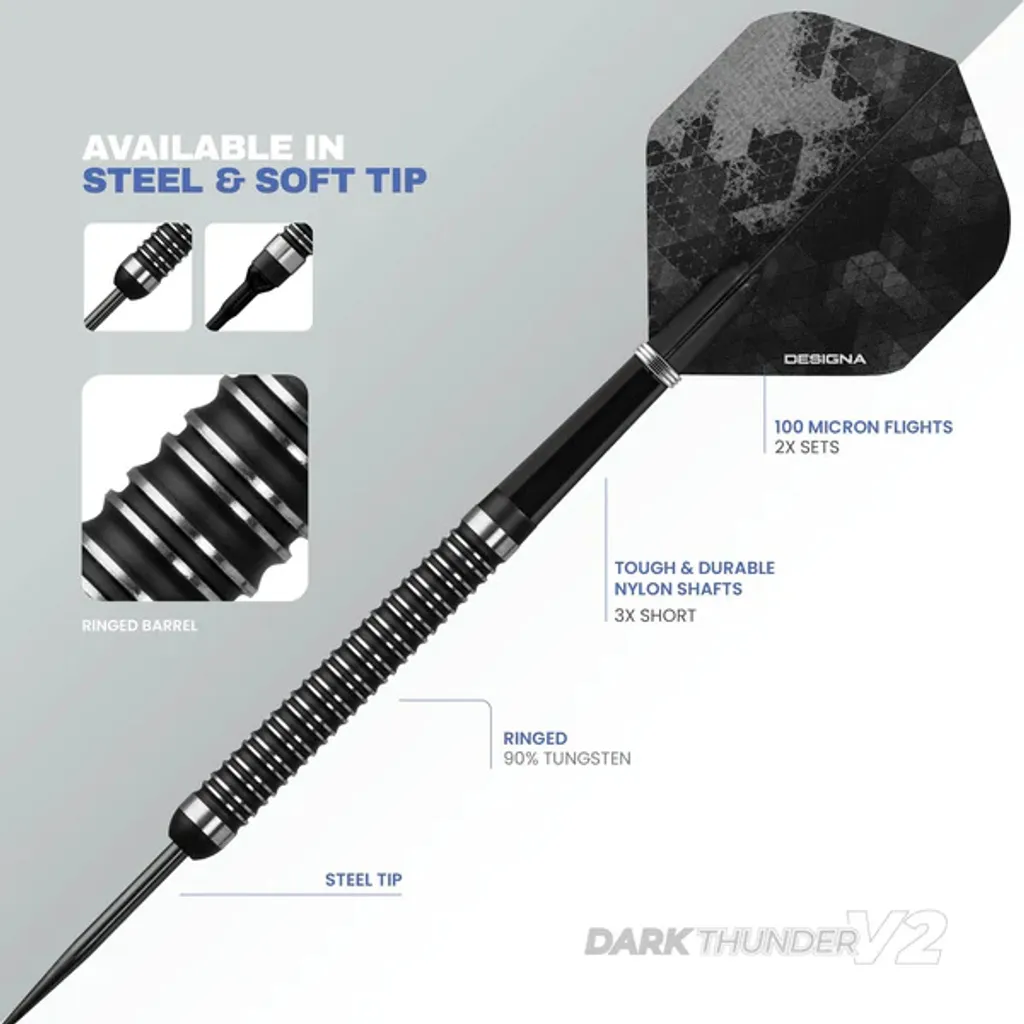 Jeu de Fléchettes de Compétition Dark Thunder en Acier Noir 20g - 6