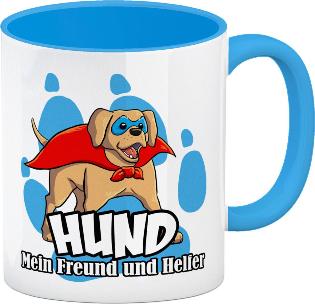 Kaffeebecher Hellblau mit Superhelden - Labrador - Hund mein Freund und Helfer