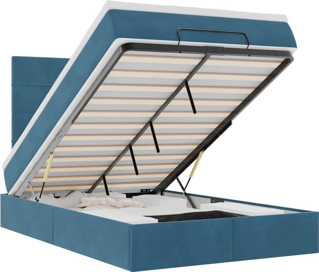 vidaXL Ottoman-Bett mit Matratzen & LEDs Dunkelblau 120x200 cm Samt
