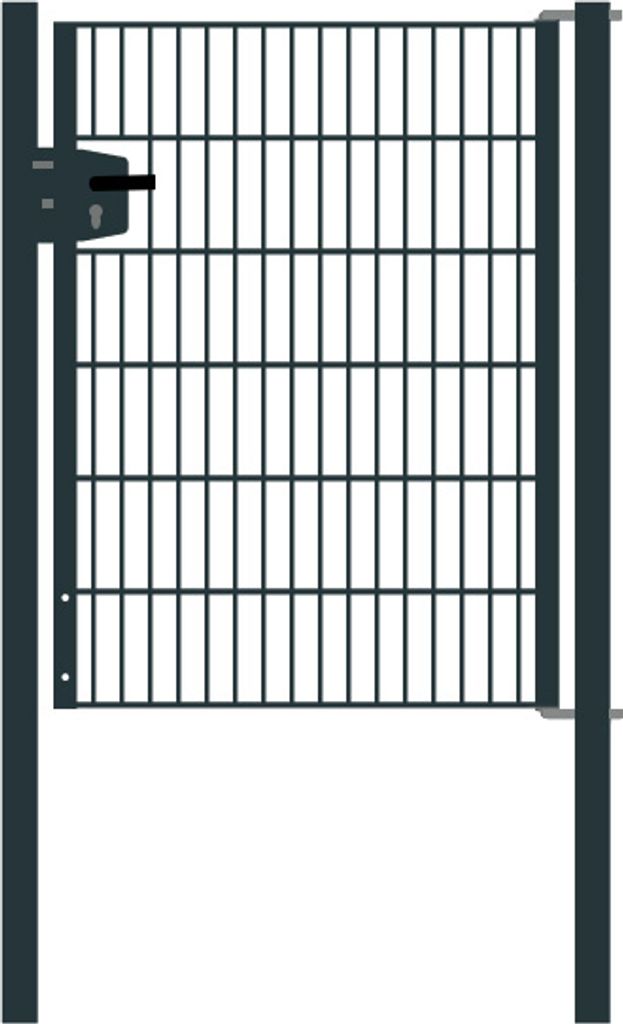Drahtgittertor 1-flügelig, Durchgangslichte: 95 cm, Gesamtbreite inkl. Pfosten: 107 cm - Ausführung: anthrazit beschichtet, Höhe: 123 cm