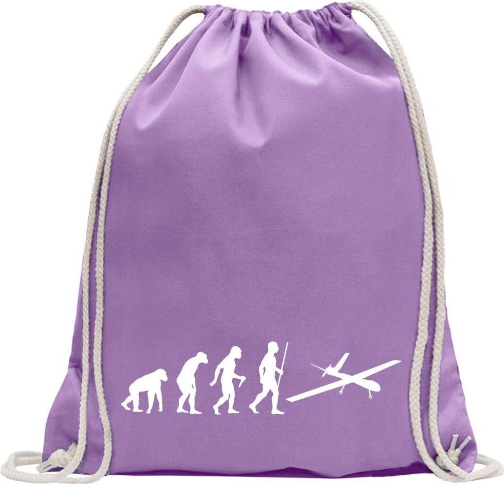 Kiwistar - Turnbeutel - lavendel - Drohne Flugzeug Evolution - Fun Rucksack Sport Beutel Gymsack Baumwolle mit Ziehgurt