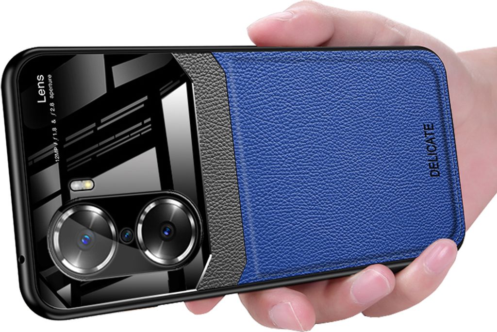 Honor 60 Pro Hülle, TPU Stossfest Anti-rutsch Leder Glas Len Hybrid Schutzhülle für Honor 60 Pro Blau