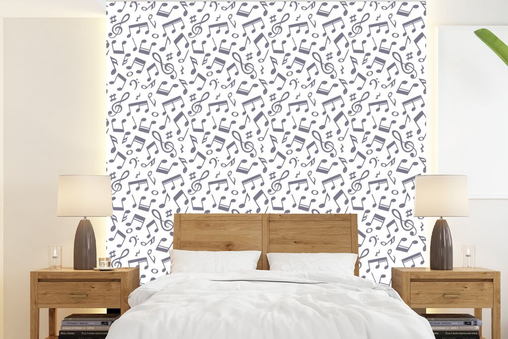 MuchoWow Fototapete für Wohnzimmer oder Schlafzimmer Wandtapete Vinyl Motivtapete Musiknoten - Muster - Musik - 220x240 cm - Wohnzimmer-Tapete