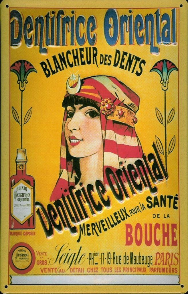 Blechschild Dentifrice Oriental Paris Zahnbleiche Schild retro Werbeschild Nostalgieschild