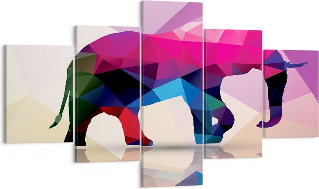 Bild auf Leinwand - Leinwandbild - Elefanten Illustration Bunt - 125x70cm - Wand Bild - Wanddeko - Leinwanddruck - Bilder - Kunstdruck - Wanddekora...