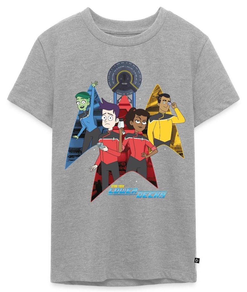 Spreadshirt Star Trek Lower Decks Crew Gruppenbild Teenager Premium T-Shirt, 158/164 (12 Jahre), Grau meliert