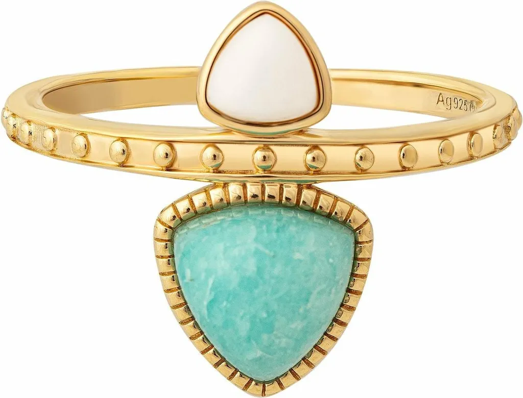 Anello Geometrico Cai Argento 925 Oro Pietre Amazzonite e Agata