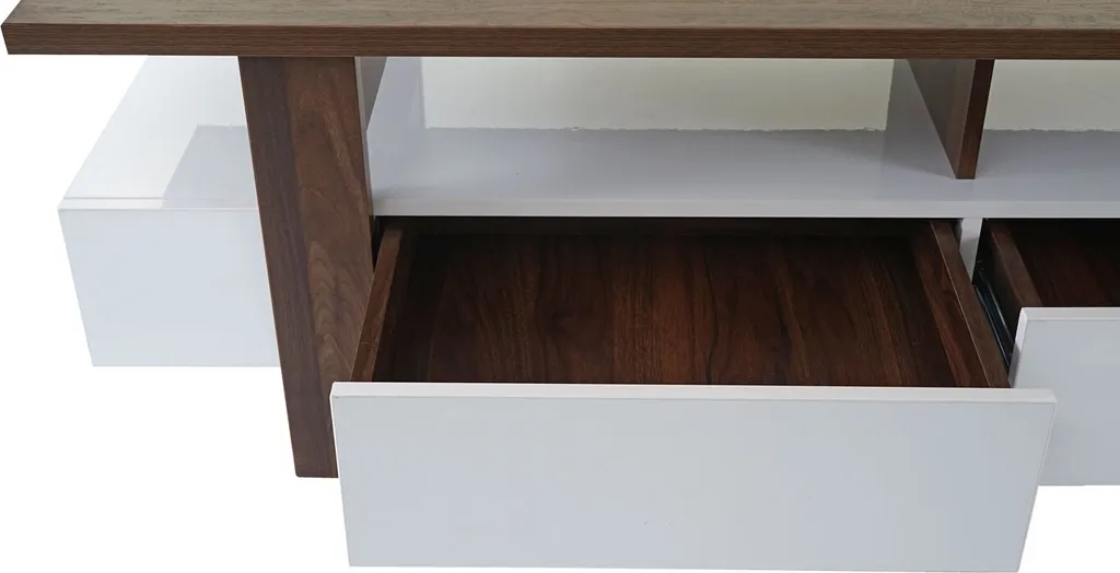 Table de télévision 150cm structure 3D noyer brillant Rack HWC-B51 - 5
