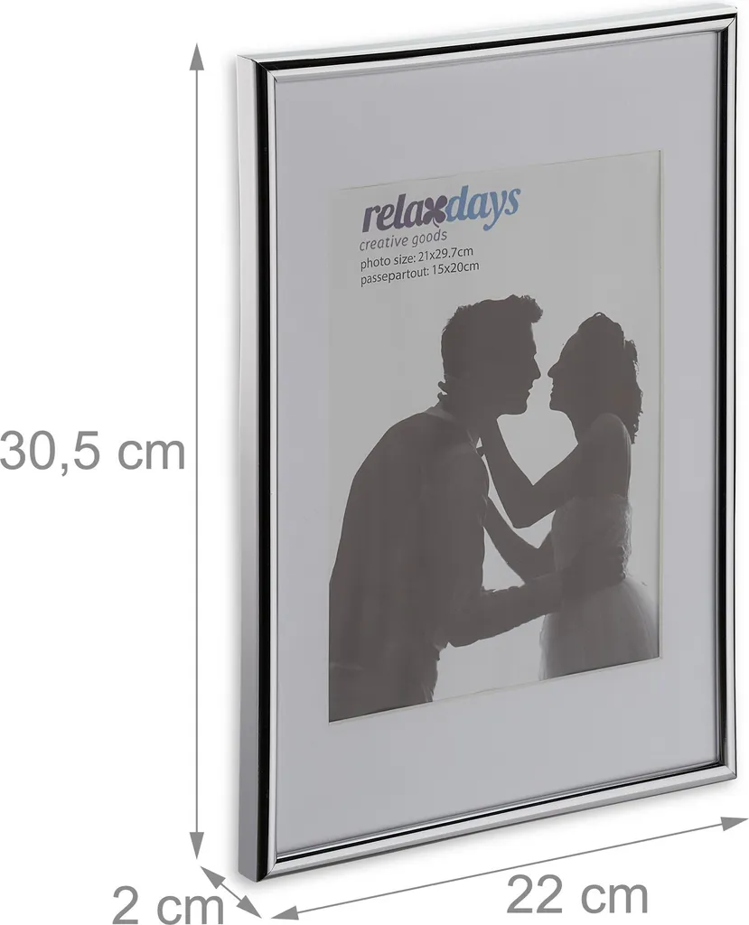 Relaxdays 24 Cornici A4 Argento - Set Completo per Certificati e Foto