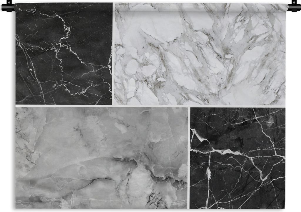 MuchoWow Wandteppich Wandbehang Marmor - Schwarz - Weiß - Grau 90x67.5 cm Tapisserie Dekoration Wandtuch - Fototeppich - Wand-Skulpturen