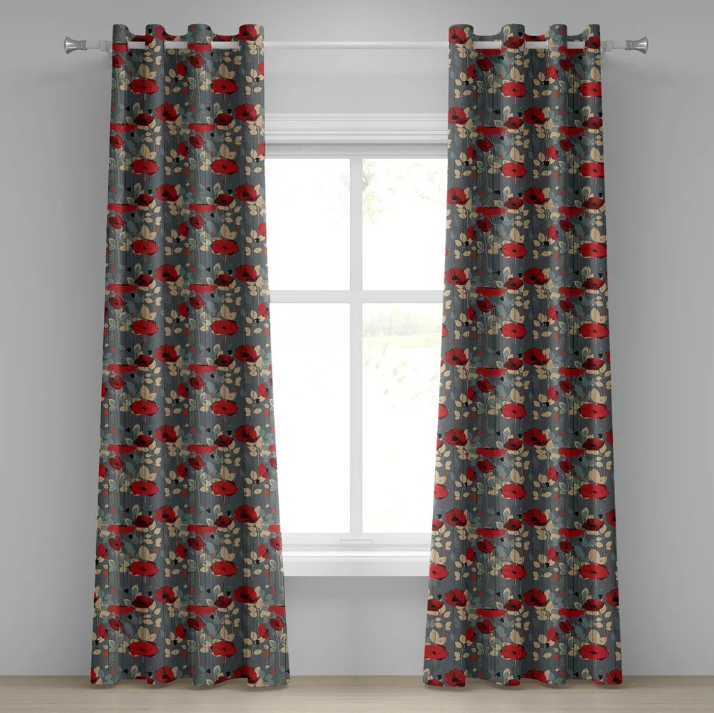 Rideau déco salon coquelicot 280 cm - Habillage fenêtre fleuri moderne
