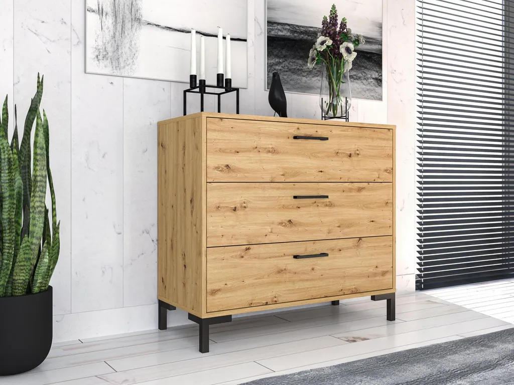 Commode de Chambre Nevio 92cm - Rangement Chêne et Noir Design - 2