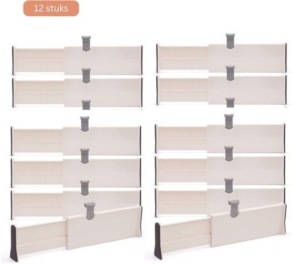 JustValue Ladeverdelers 12-Pack – Verstelbaar van 28-43 cm Productafbeelding 