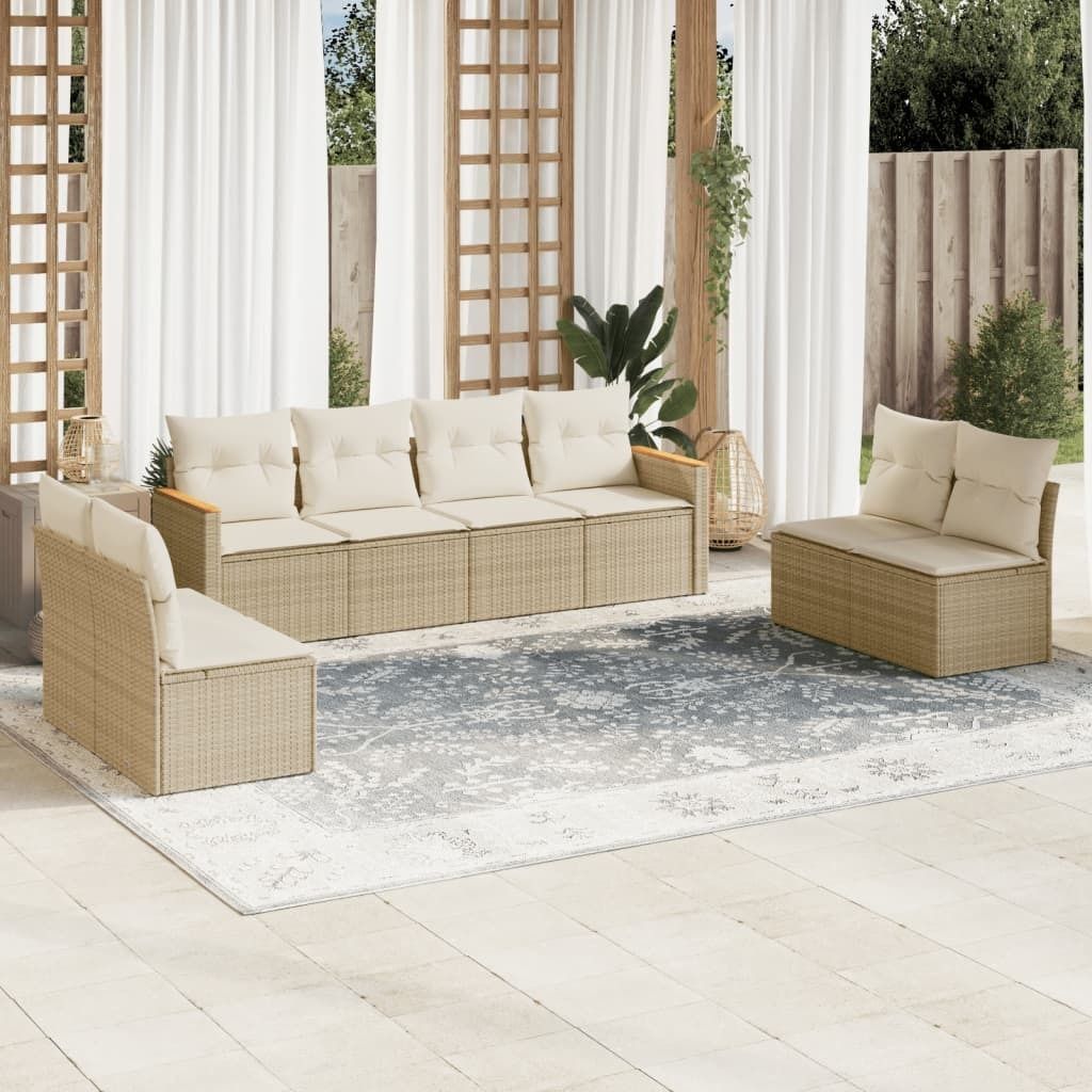 Möbel 8-tlg. Garten-Sofagarnitur mit Kissen Beige Poly Rattan 2024