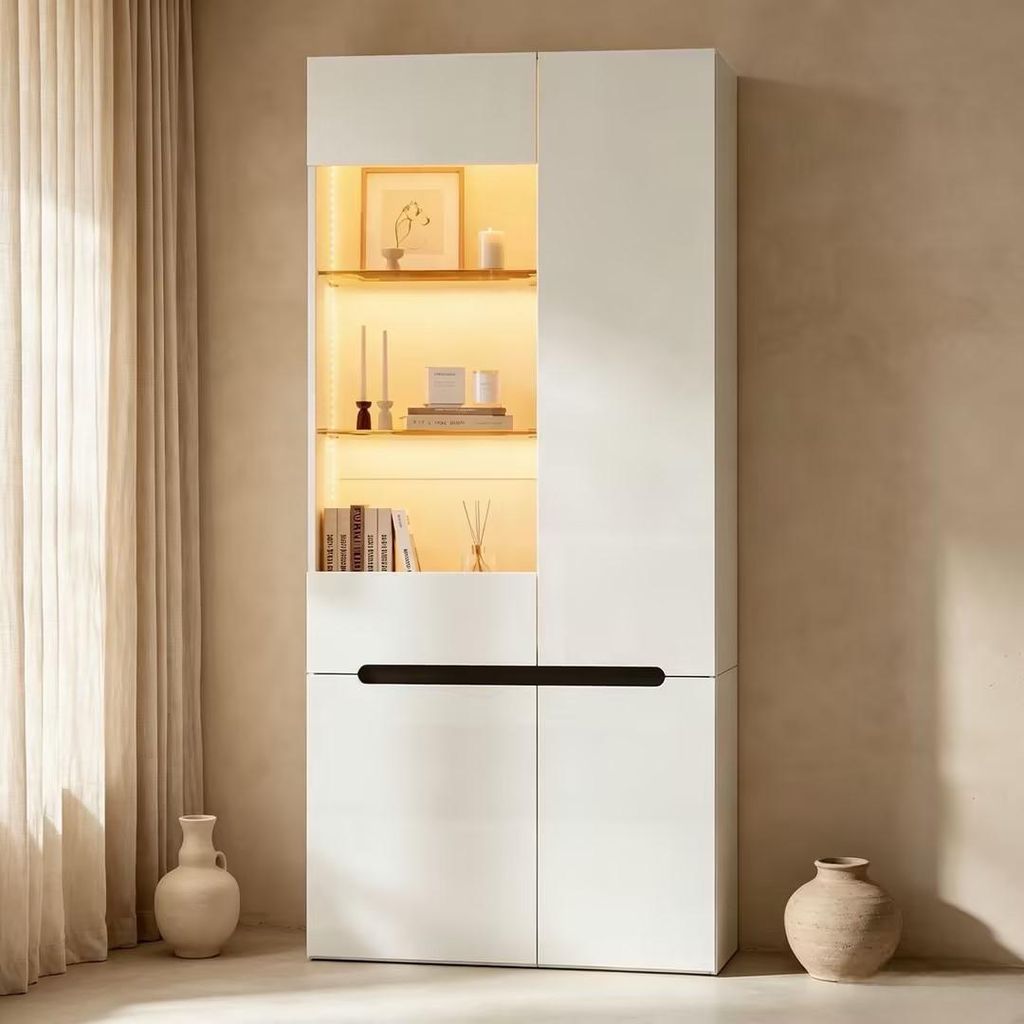 Merax Hochglanz Vitrine Hochschrank mit LED, Glasvitrine Produktbild 