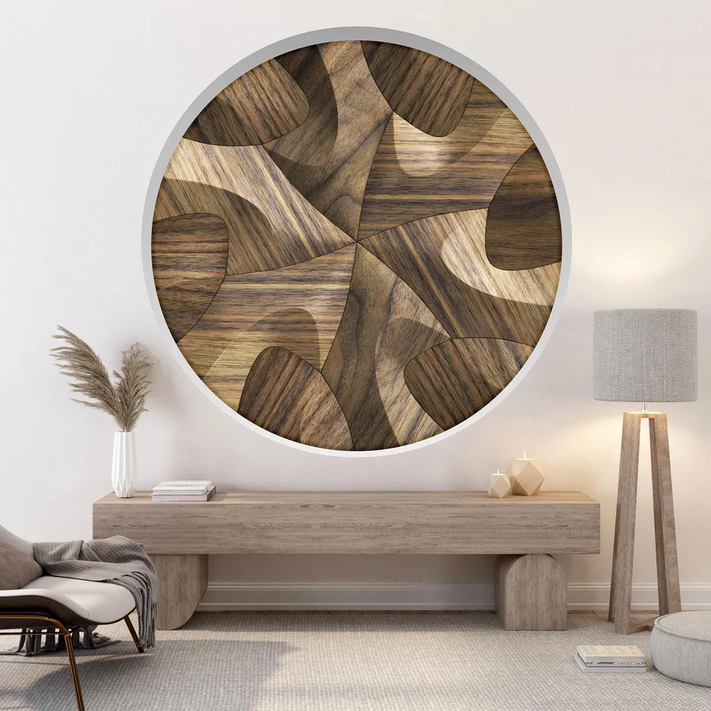 Sticker mural Arche ronde Bois Design Lumaléa - Trompe l'œil 130 cm