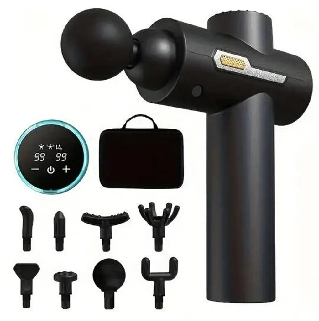 Pistolet de massage à 8 têtes et 99 niveaux, écran LED noir, USB Pro